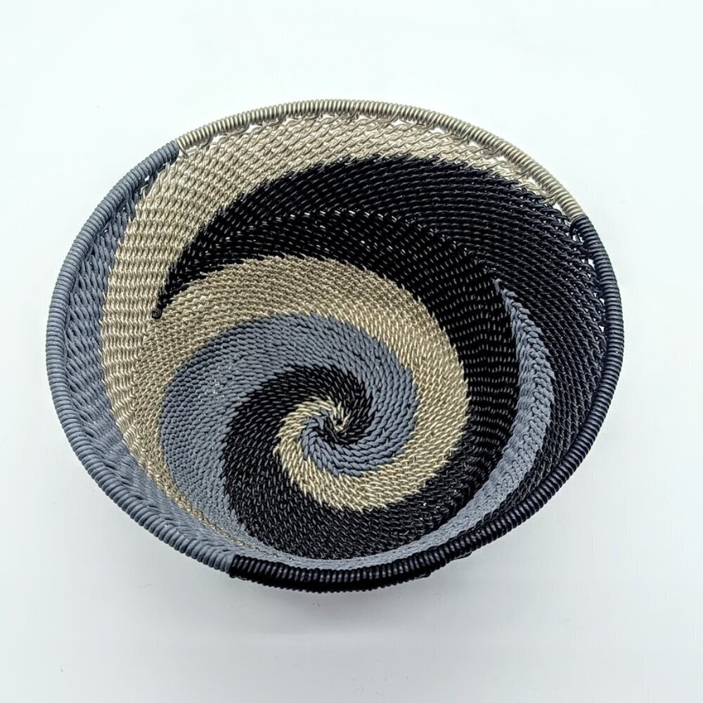 Handmade South African Zulu Grey Copper Wire Basket